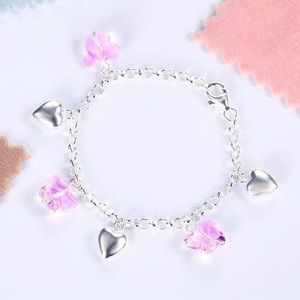 Solid Sterling Silver Butterfly Hearts Bracelet